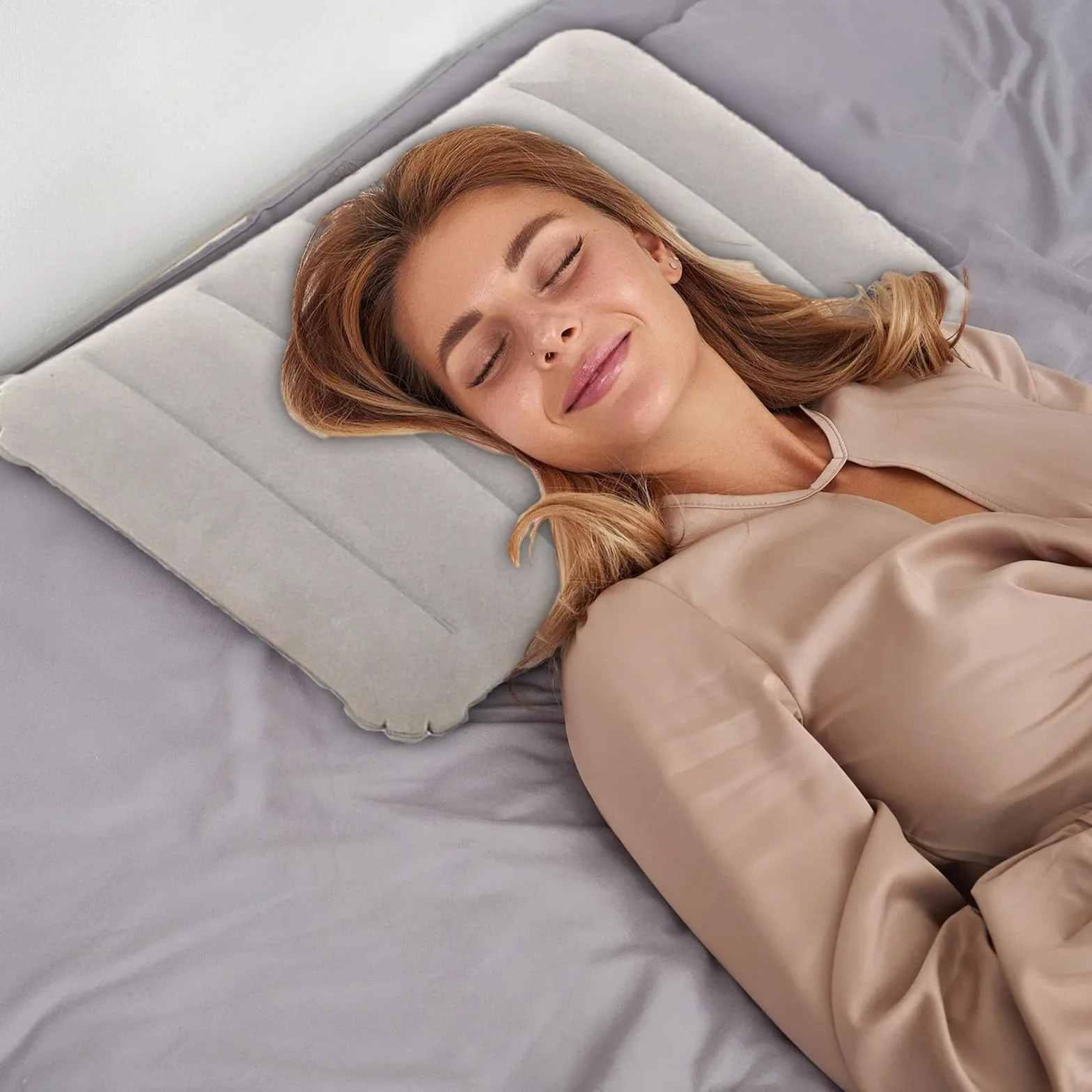 4 Piezas Almohadas Inflables de Viaje Almohadas Hinchables de Playa Almohada Hinchable Flocada para Camping Almohada de Exterior Ligera y Portátil Cojín de Aire para Oficinacon Inflador