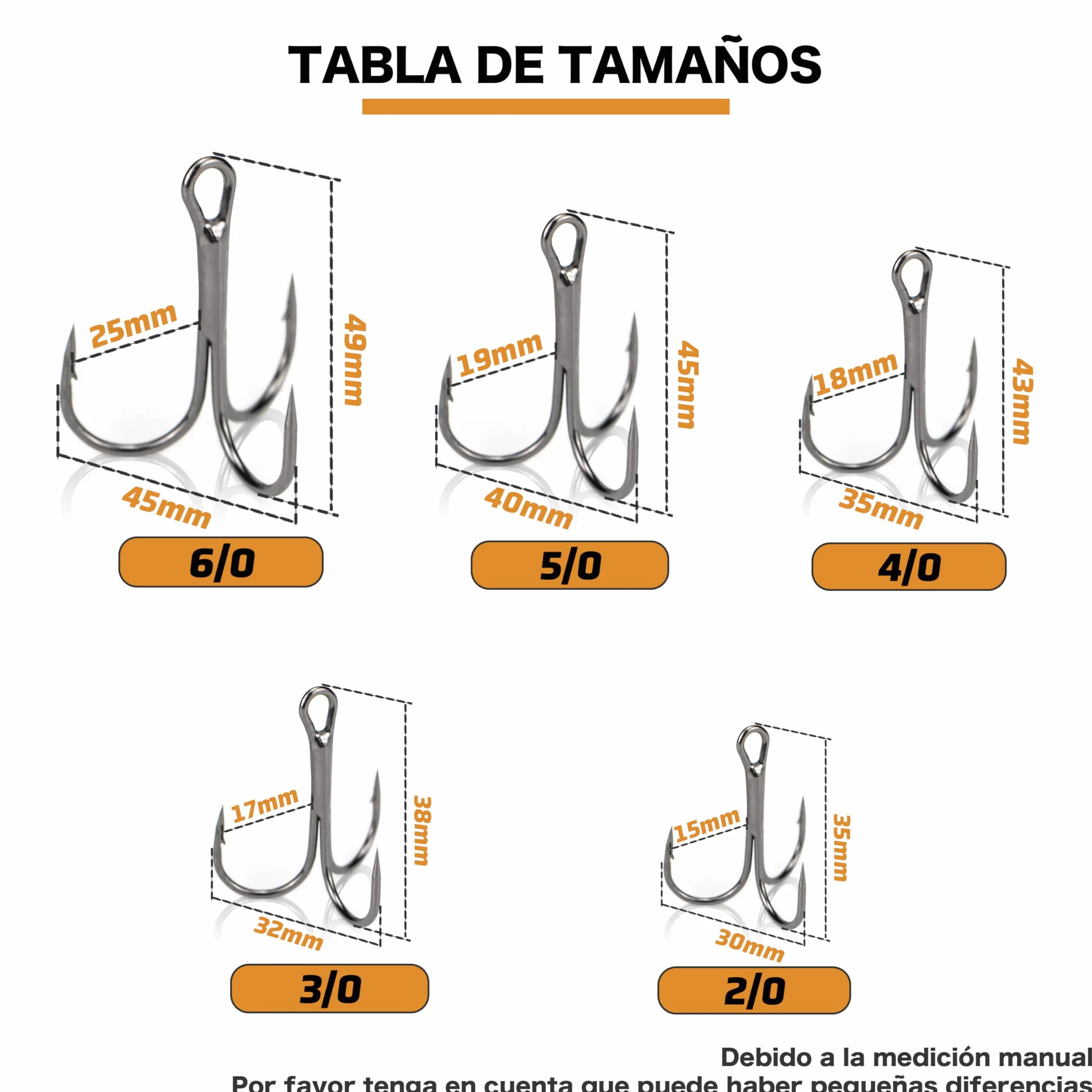Anzuelos de Pesca Triples de Acero de Alto Carbono, Curvado Redondo, Afilados y Resistentes