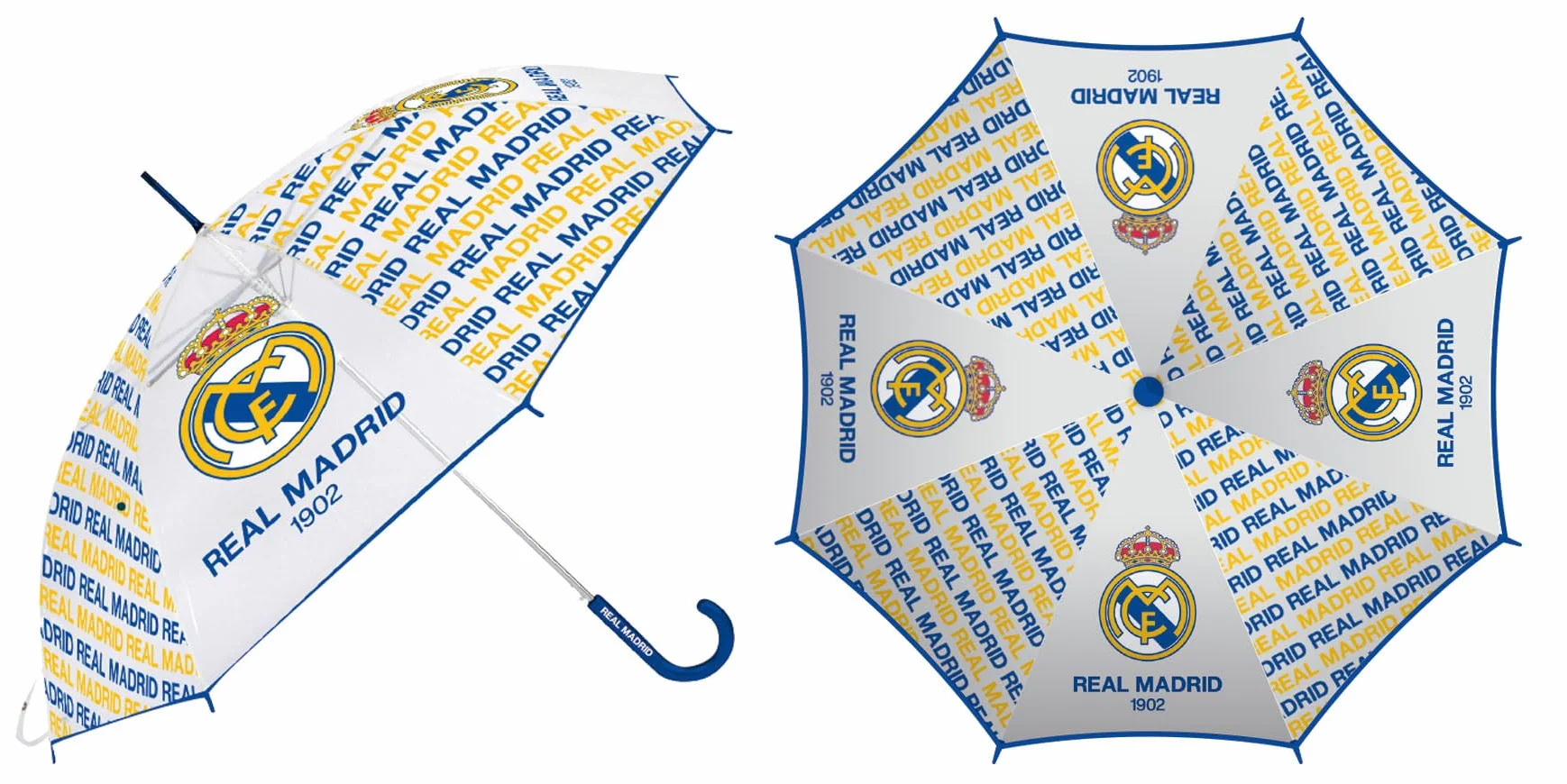 ARDITEX Paragüas Real Madrid Niño 82 cm Apertura Manual 8 Paneles Eva Transparente