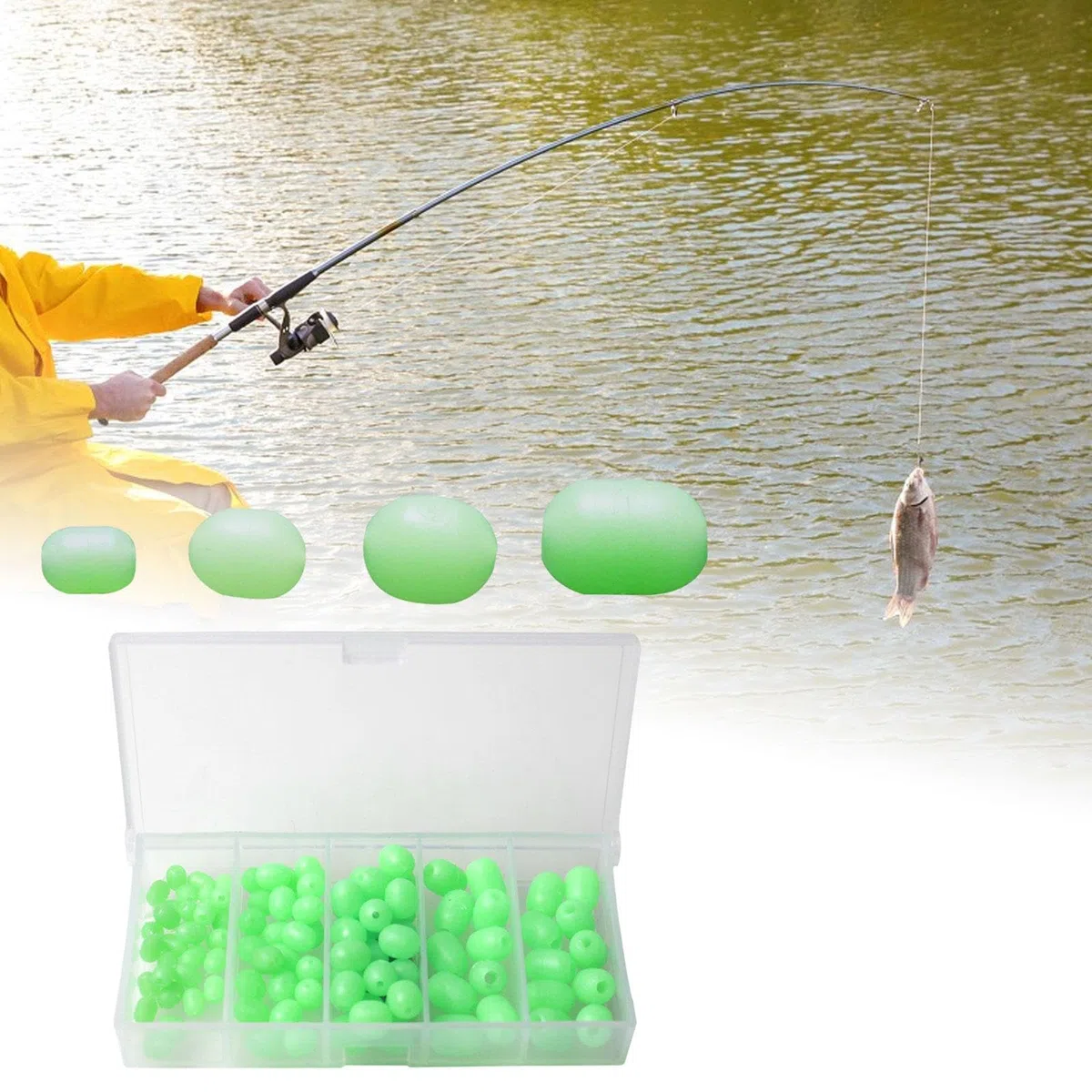 100 Uds Cuentas Luminosas de Pesca Accesorios Herramientas Cuentas de Aparejo Señuelos de Pesca Brillo Ovalado