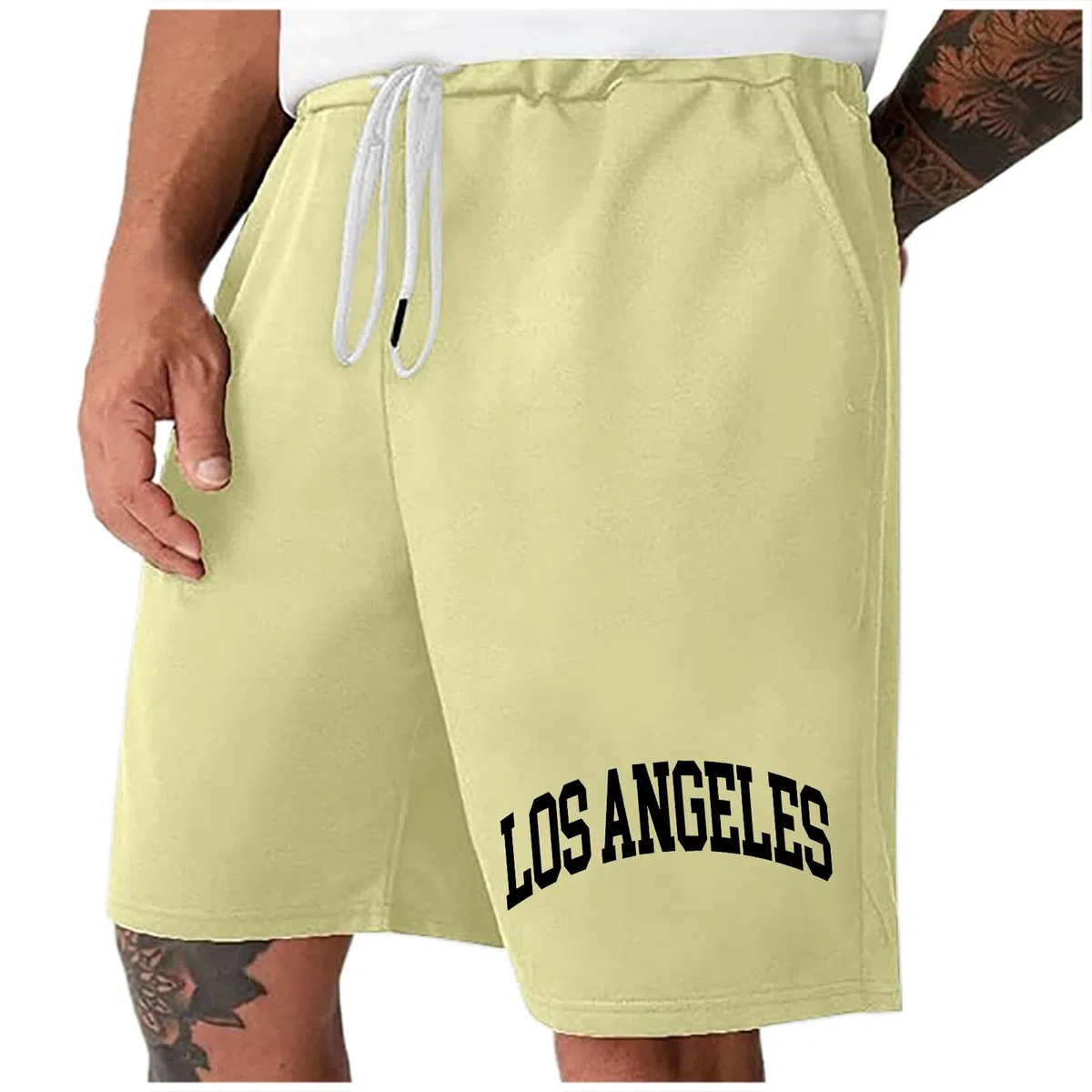 Pantalones cortos deportivos para hombre Los Ángeles con impresión de baloncesto pantalones cortos clásicos de cintura elástica para hombre, transpirables, ligeros, informales, pantalones