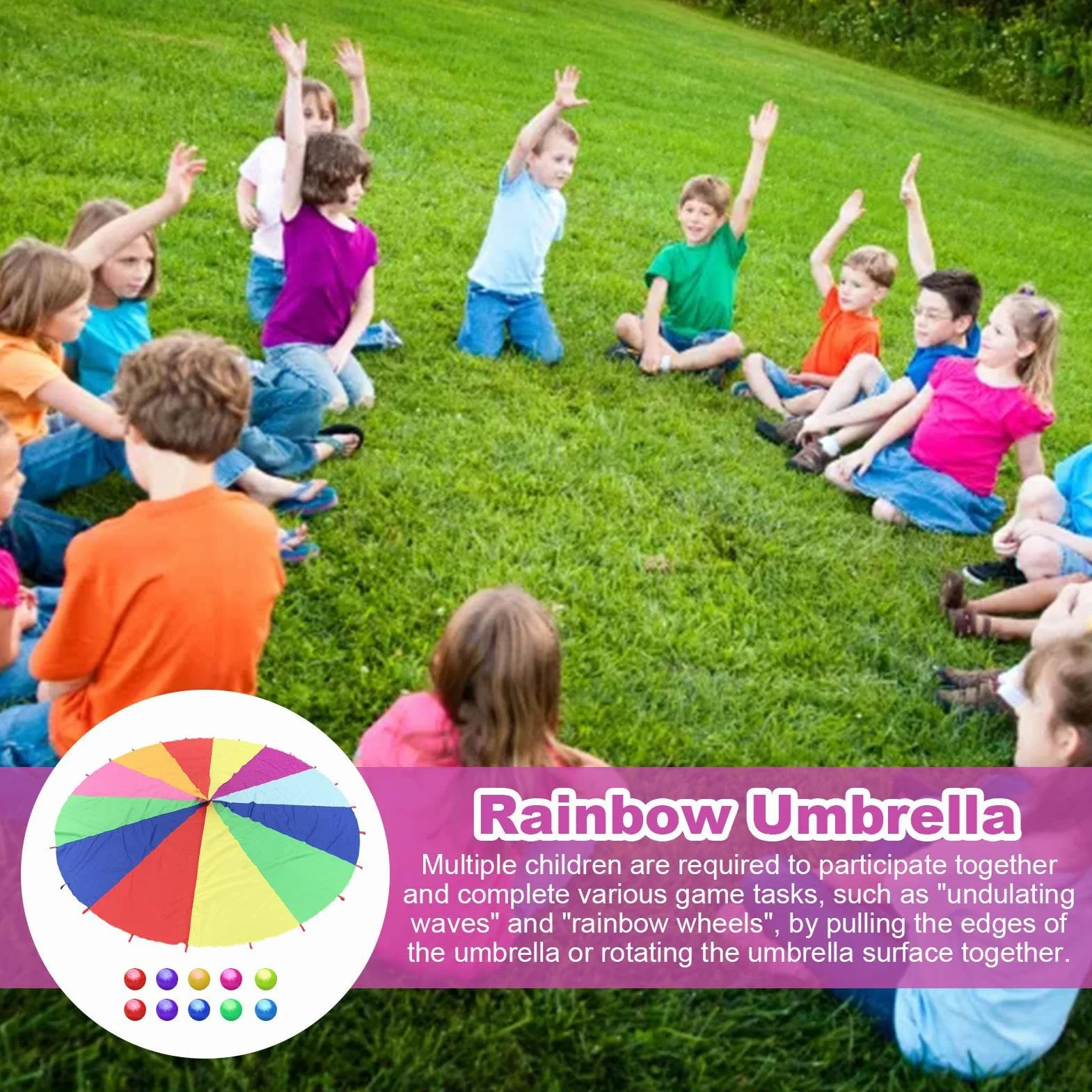 Play Parachute Paracaídas para Niños Multicolor 6 Pies con 10 Pelotas XL 12 Alas