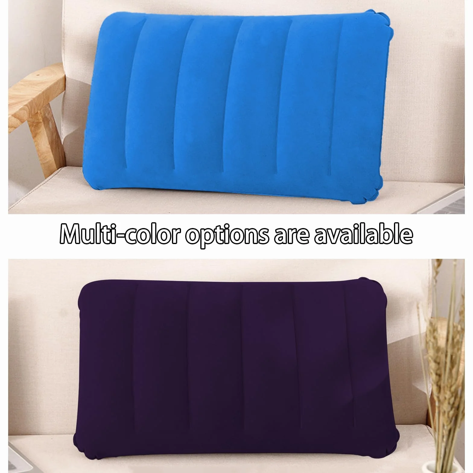 4 Piezas Almohadas Inflables de Viaje Almohadas Hinchables de Playa Almohada Hinchable Flocada para Camping Almohada de Exterior Ligera y Portátil Cojín de Aire para Oficinacon Inflador