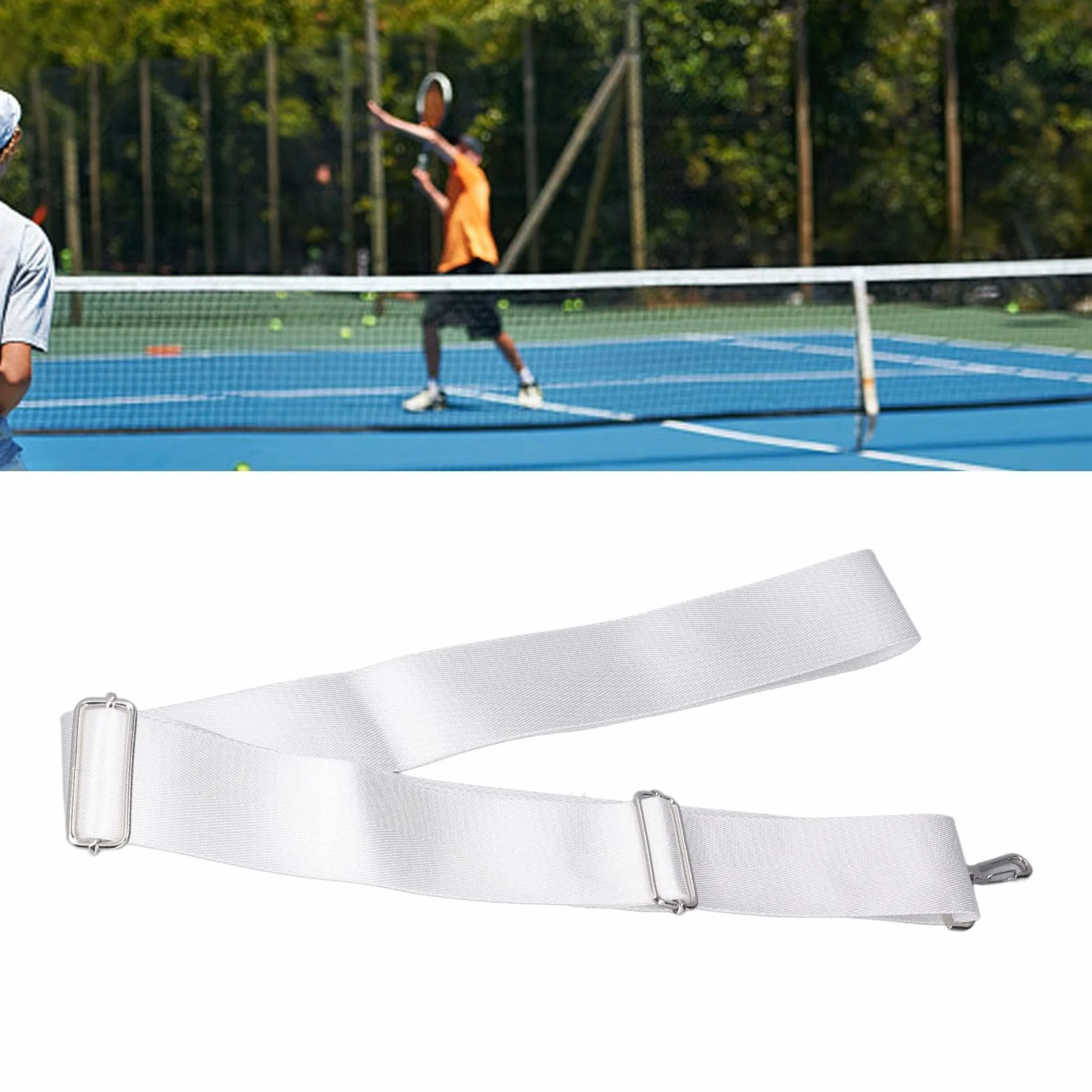Correa Central de Red de Tenis Altura Ajustable Correas de Red de Tenis Hebilla de Acero Inoxidable Blanco