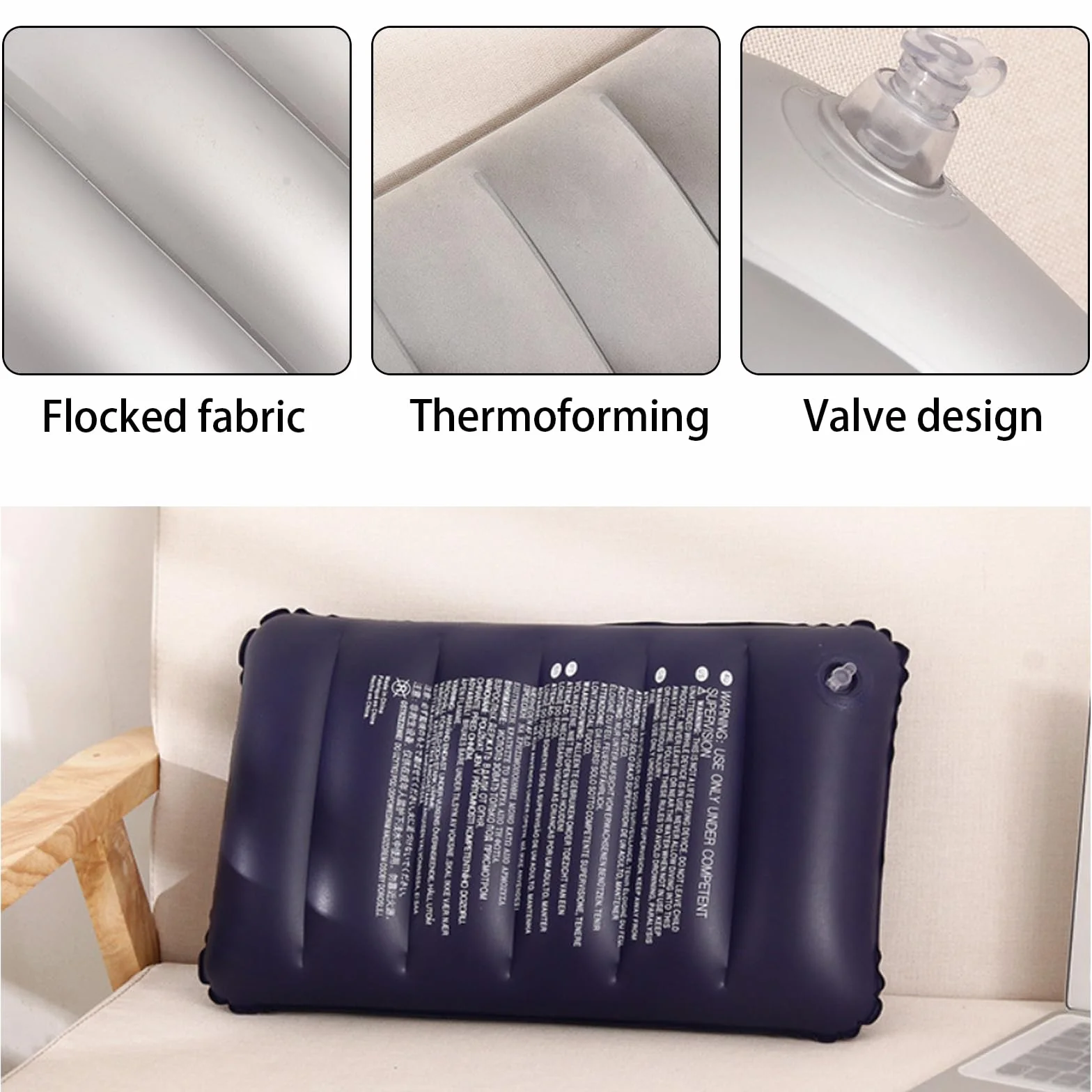 4 Piezas Almohadas Inflables de Viaje Almohadas Hinchables de Playa Almohada Hinchable Flocada para Camping Almohada de Exterior Ligera y Portátil Cojín de Aire para Oficinacon Inflador