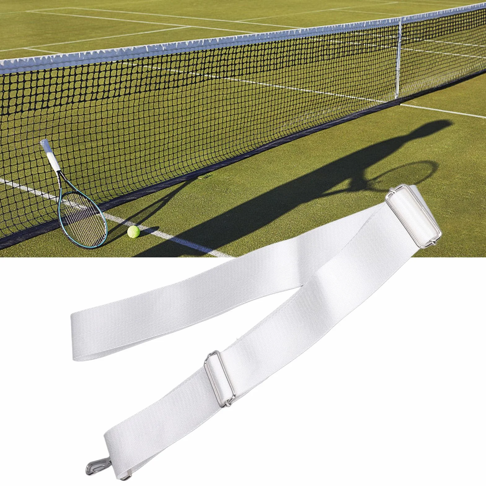 Correa Central de Red de Tenis Altura Ajustable Correas de Red de Tenis Hebilla de Acero Inoxidable Blanco