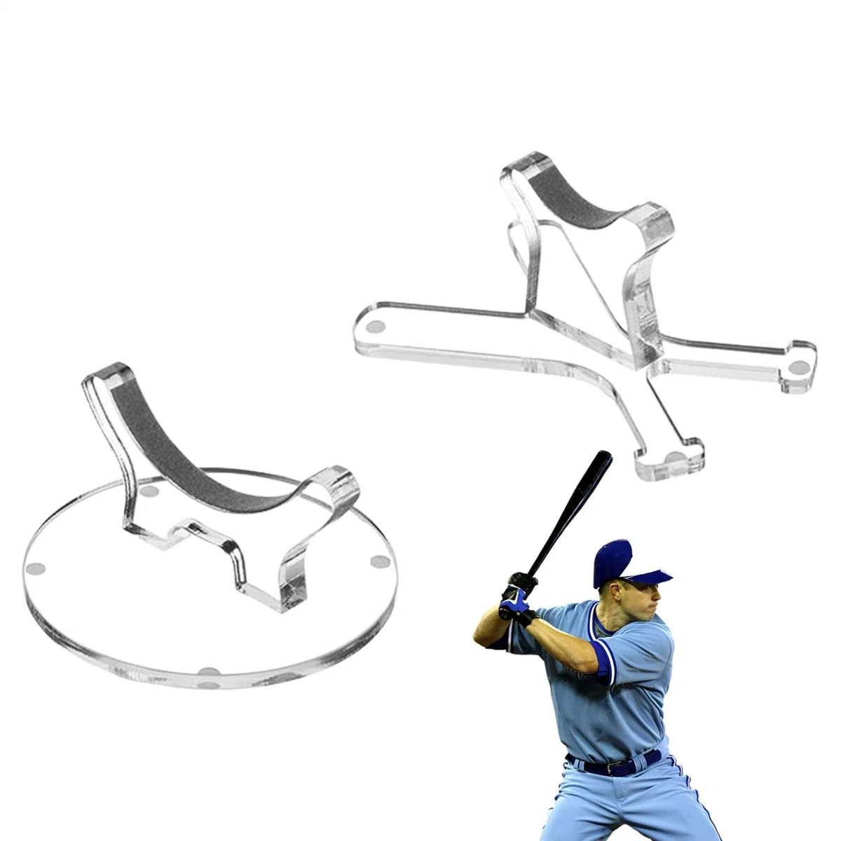 Softball Bat Rack, Baseball Stand, Acrylic Holder, Double Display Shelf Transparent Construction Ideal for Sports Table Decoration, 3.46x3.46x1.77 Inches