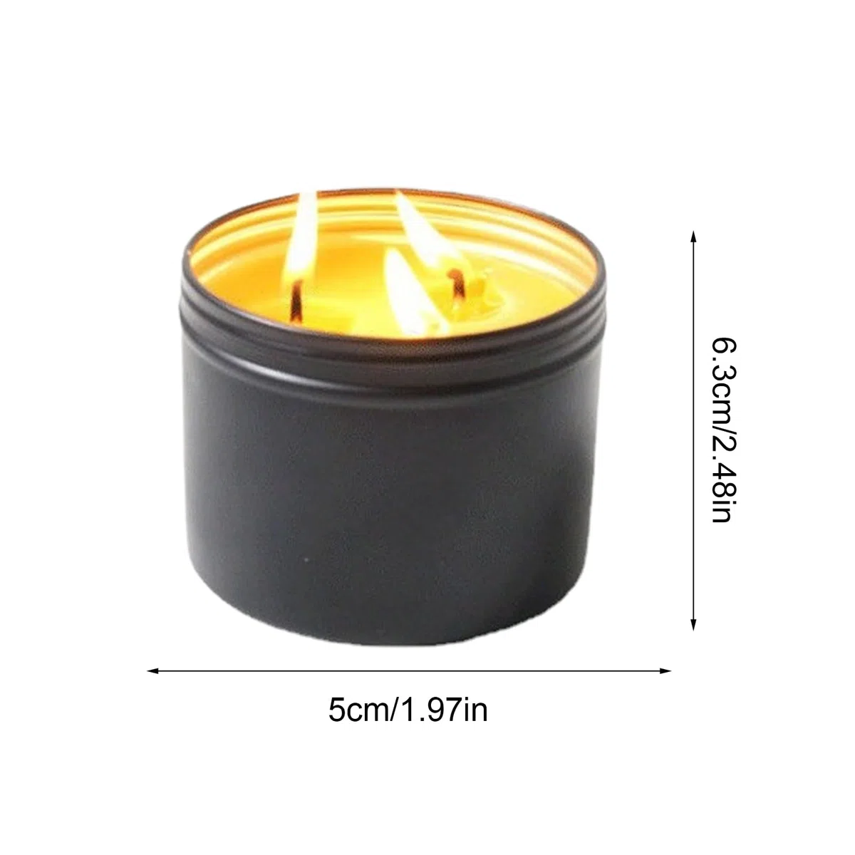 2 velas de 3 mechas de 6,3 x 5 cm, para apagón de energía, larga duración de combustión, 36 horas, resistente al, sin humo, para camping, senderismo, negro