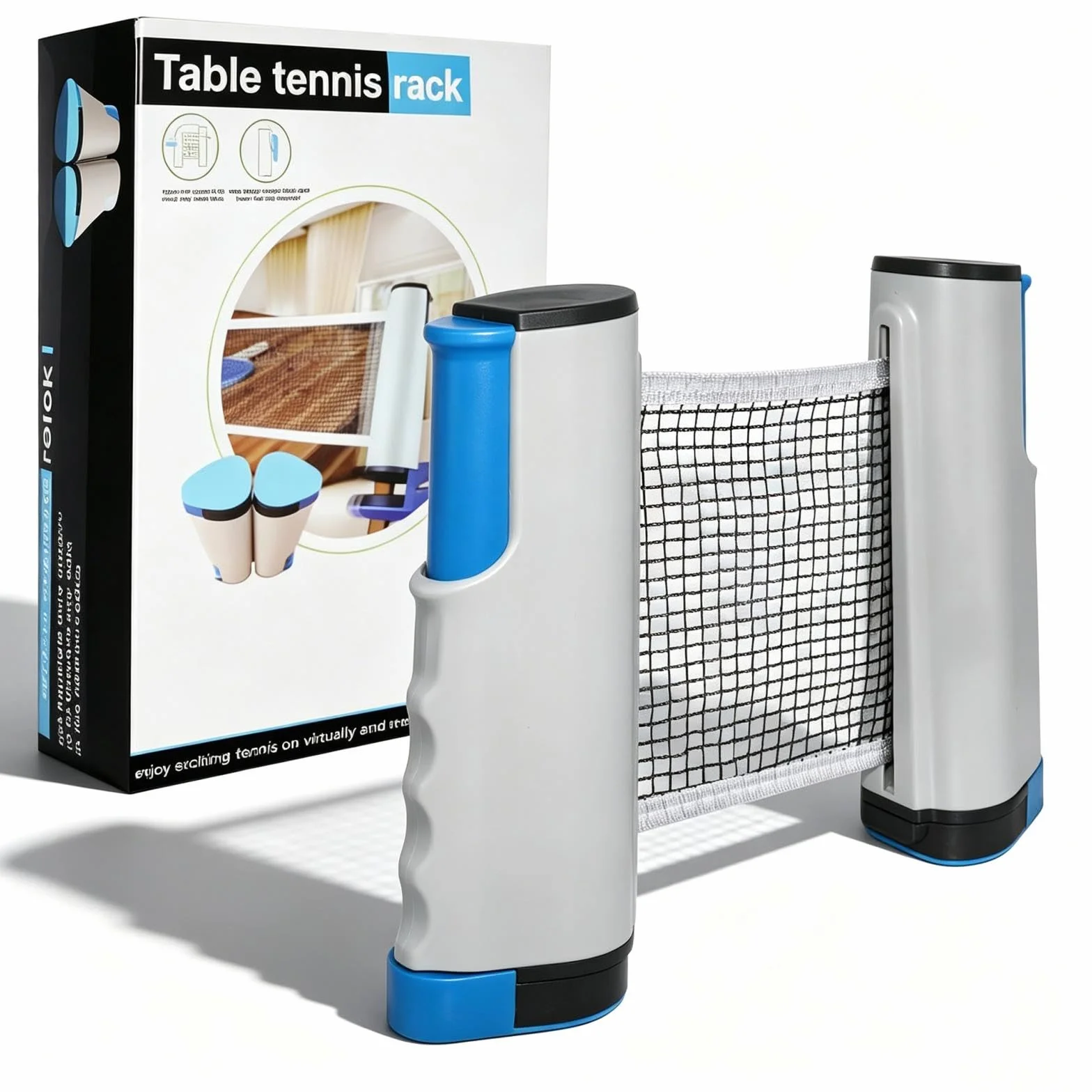 Red de Ping Pong Retráctil Portátil, Extensible hasta 170 cm, para Exterior e Interior, Azul Grisáceo