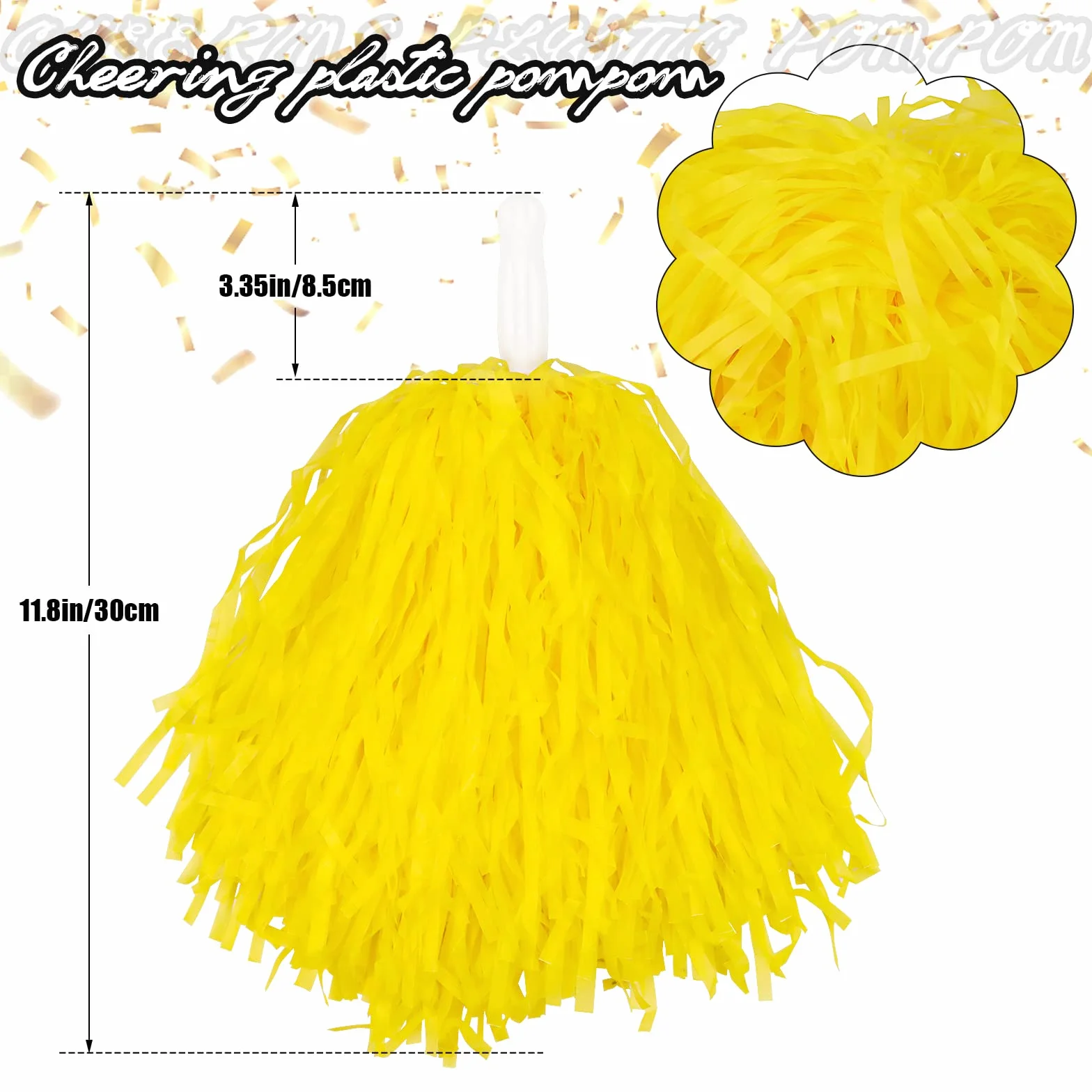 Pompones de plástico para animadoras, Paquete de 12, Amarillo